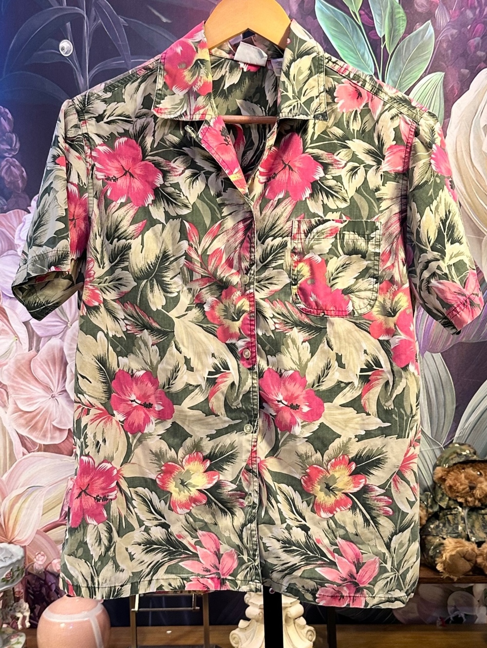 Bobbie Brooks S Hawaiian Shirt Floral Cotton Blend Button-Up Short Sleeve